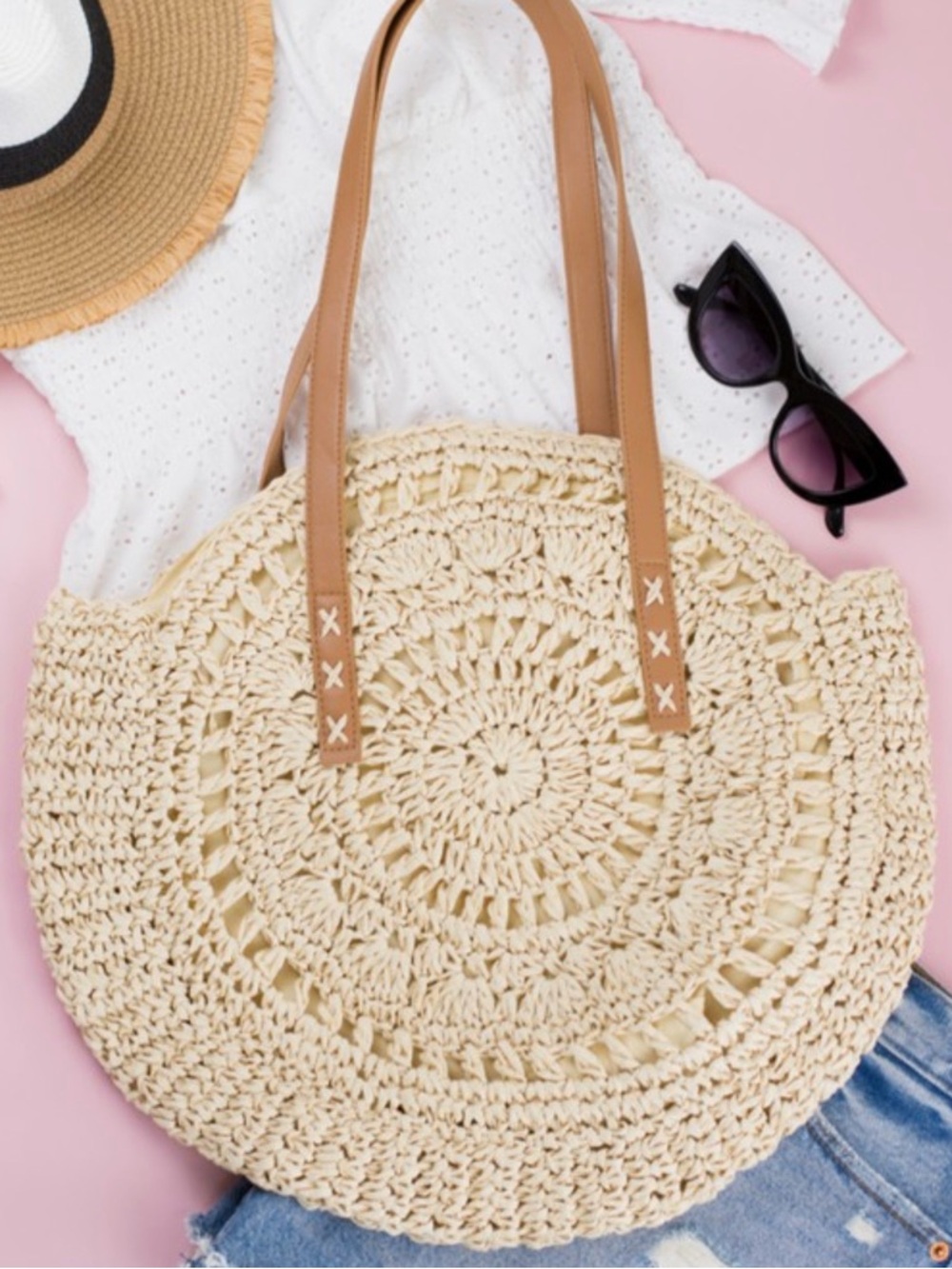 Straw circle tote - Picture 2 of 2